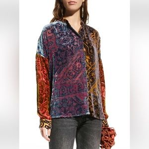 Johnny Was Frida Burnout Velvet Button Down Top